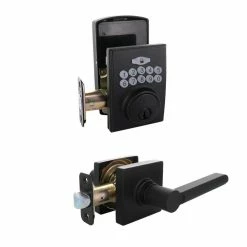 Defiant Square Matte Black Electronic Keypad Single Cylinder Deadbolt with Tonbridge Door Handle Combo Pack -Barton Kramer Shop defiant door lock combo packs 32md6x9a8ab 44 1000