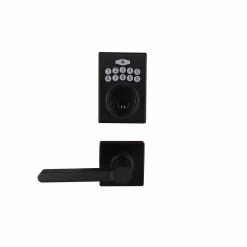 Defiant Square Matte Black Electronic Keypad Single Cylinder Deadbolt with Tonbridge Door Handle Combo Pack