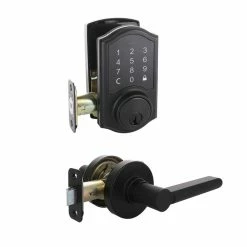 Defiant Castle Matte Black Touchpad Single Cylinder Deadbolt with Tonbridge Handle Combo Pack -Barton Kramer Shop defiant door lock combo packs 32md6x9c1cb 44 1000