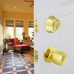 Defiant Brandywine Polished Brass Entry Knob and Double Cylinder Deadbolt Combo -Barton Kramer Shop defiant door lock combo packs b87l2 31 1000