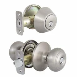 Defiant Hartford Satin Nickel Entry Knob and Double Cylinder Deadbolt Combo Pack -Barton Kramer Shop defiant door lock combo packs bgx2l2b fa 1000