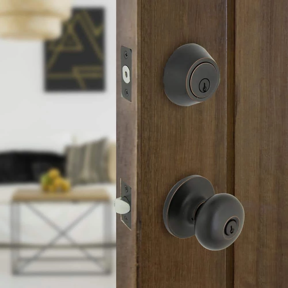 Defiant Simple Series Round Aged Bronze Keyed Entry Door Knob with Single Cylinder Deadbolt Combo Pack 4 Defiant Simple Series Round Aged Bronze Keyed Entry Door Knob with Single Cylinder Deadbolt Combo Pack - Image 2