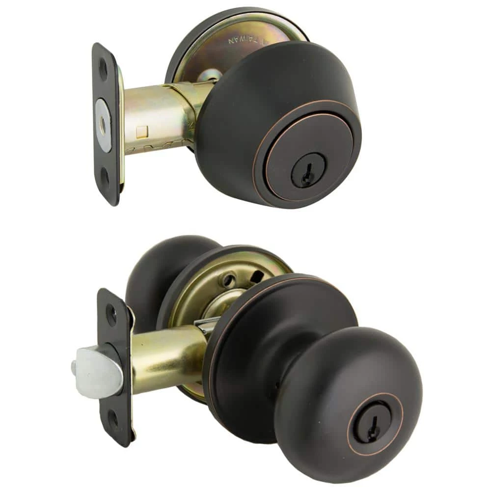 Defiant Simple Series Round Aged Bronze Keyed Entry Door Knob with Single Cylinder Deadbolt Combo Pack 8 Defiant Simple Series Round Aged Bronze Keyed Entry Door Knob with Single Cylinder Deadbolt Combo Pack - Image 6