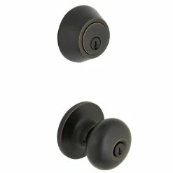 Defiant Simple Series Round Aged Bronze Keyed Entry Door Knob with Single Cylinder Deadbolt Combo Pack