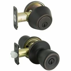 Defiant Simple Series Bell Aged Bronze Keyed Entry Door Knob with Single Cylinder Deadbolt Combo Pack -Barton Kramer Shop defiant door lock combo packs evbrx7b91b 44 1000