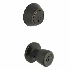Defiant Simple Series Bell Aged Bronze Keyed Entry Door Knob with Single Cylinder Deadbolt Combo Pack