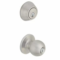 Defiant Simple Series Ball Stainless Steel Keyed Entry Door Knob with Single Cylinder Deadbolt Combo Pack