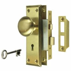 Defiant 2 in. Satin Brass Victorian Door Knob Mortise Lock Set