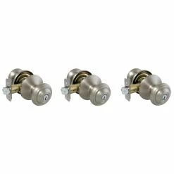 Defiant Madrid Satin Nickel Entry Keyed Door Knob (3-Pack) -Barton Kramer Shop defiant entry door knobs tdx200bxcd3 44 1000