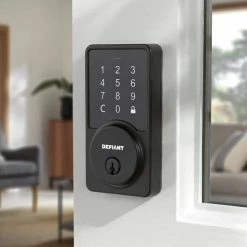 Defiant Square Matte Black Smart Hubspace Wi-Fi Deadbolt -Barton Kramer Shop defiant keyless deadbolts hsgc9x9d01aj 31 1000