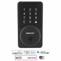 Defiant Square Matte Black Smart Hubspace Wi-Fi Deadbolt