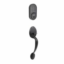 Defiant Wilmington Matte Black Door Handleset with Round Smart Hubspace Wi-Fi Deadbolt and Hartford Interior Knob