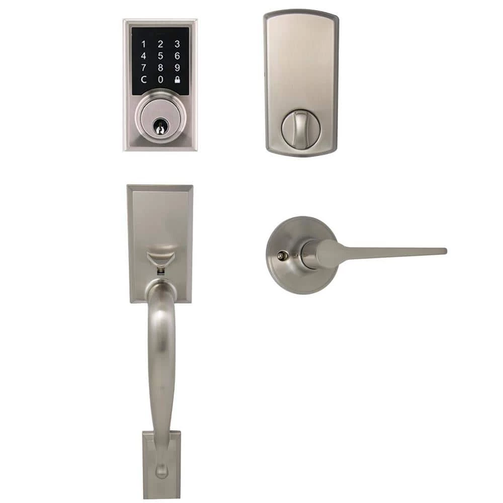 Defiant Alexander Satin Nickel Door Handleset with Square Electronic Single Cylinder Touchpad Deadbolt & Freedom Interior Lever 3 Defiant Alexander Satin Nickel Door Handleset with Square Electronic Single Cylinder Touchpad Deadbolt & Freedom Interior Lever