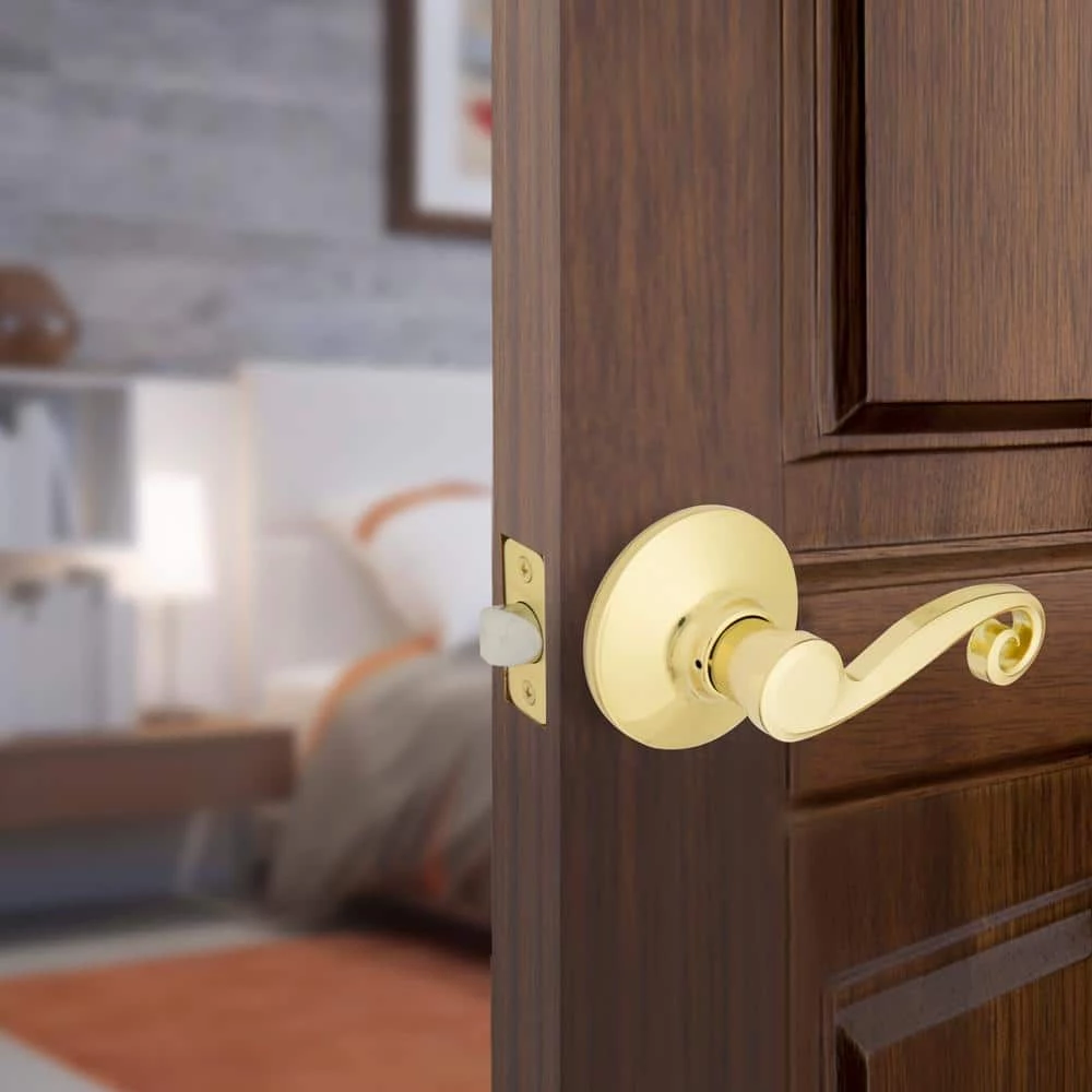 Defiant Scroll Polished Brass Hall and Closet Door Lever 4 Defiant Scroll Polished Brass Hall and Closet Door Lever - Image 2