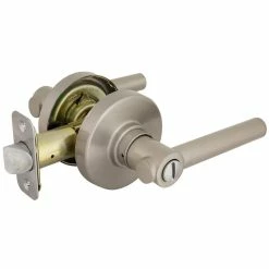 Defiant Highland Satin Nickel Bed and Bath Door Handle with Round Rose -Barton Kramer Shop defiant privacy door handles 32ld8x201c 44 1000