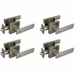 Defiant Westwood Satin Nickel Bed and Bath Door Handle with Square Rose (4-Pack) -Barton Kramer Shop defiant privacy door handles 32lp1x201ad4 44 1000