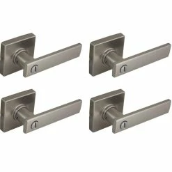 Defiant Westwood Satin Nickel Bed and Bath Door Handle with Square Rose (4-Pack)
