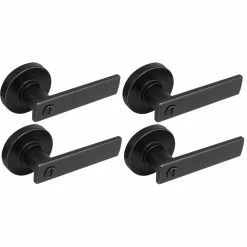 Defiant Westwood Matte Black Bed and Bath Door Handle with Round Rose (4-Pack)
