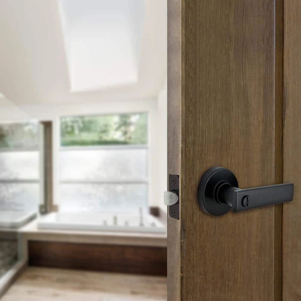 Defiant Westwood Matte Black Bed and Bath Door Handle with Round Rose (4-Pack) 4 Defiant Westwood Matte Black Bed and Bath Door Handle with Round Rose (4-Pack) - Image 2