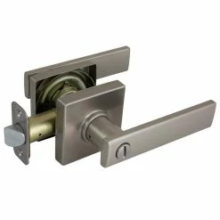 Defiant Westwood Satin Nickel Bed/Bath Door Handle with Square Rose -Barton Kramer Shop defiant privacy door handles lp1x201a c3 1000