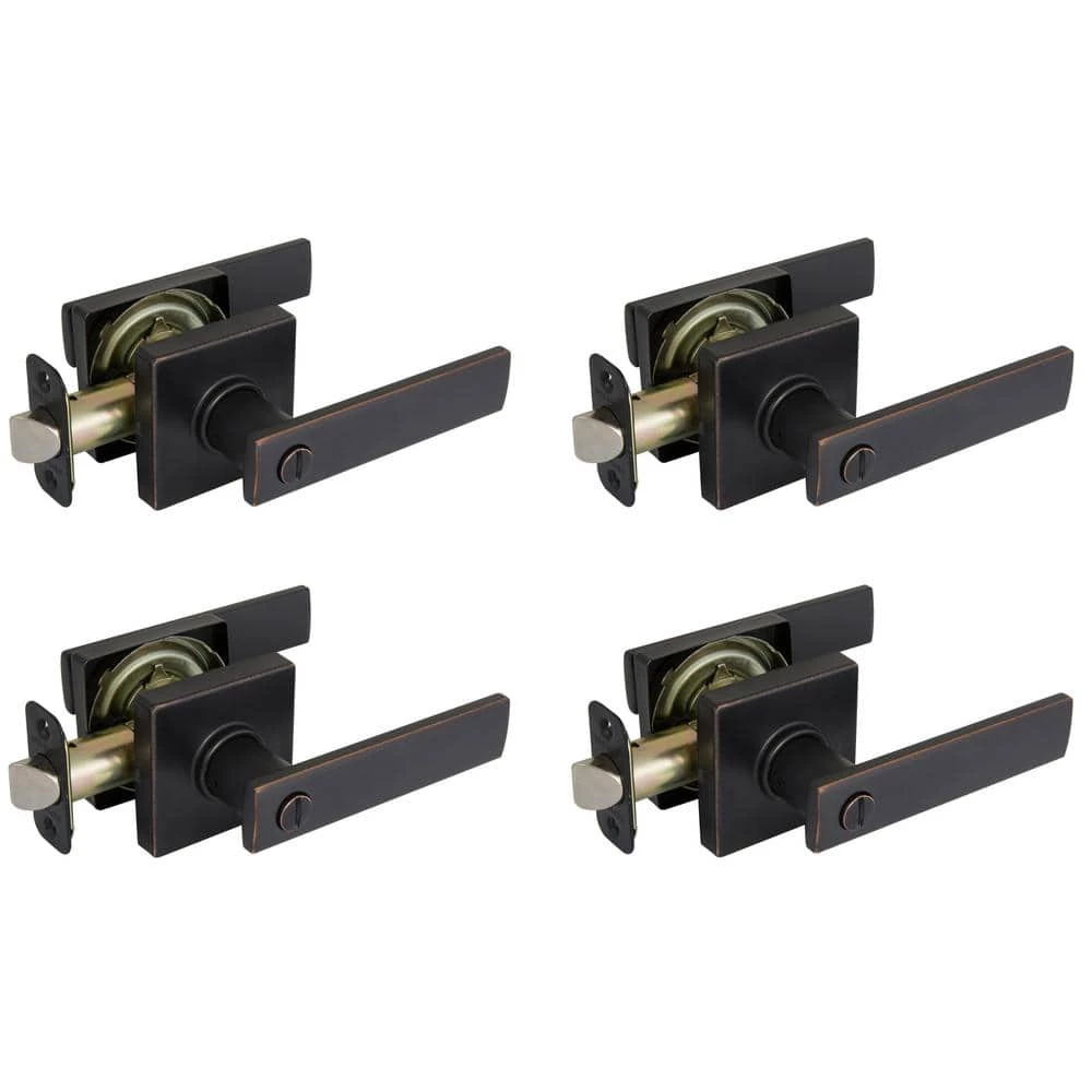 Defiant Westwood Aged Bronze Bed and Bath Door Handle with Square Rose (4-Pack) 4 Defiant Westwood Aged Bronze Bed and Bath Door Handle with Square Rose (4-Pack) - Image 2